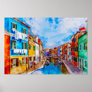 Poster Casas coloridas em Burano, Veneza, Itália.