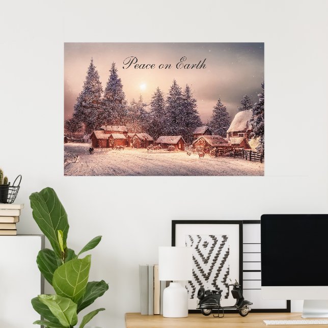 Poster Casas da Floresta de inverno, Paz na Terra (Escritório em casa)