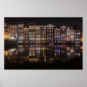 Poster Casas de Amsterdão com luzes coloridas na noite