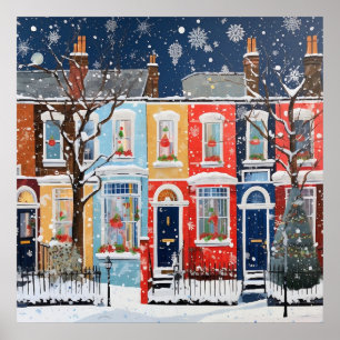 Poster Casas de Inverno com Natal Nevado e Fantasia