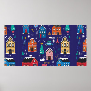 Poster Casas de Natal bonitas ilustrações de vinhetas a