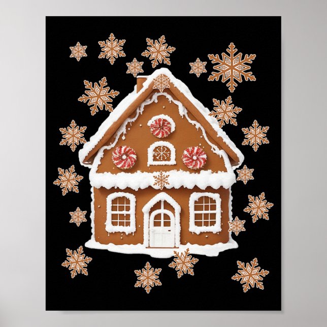 Poster Casas de Pão de Mel e Flocos de Neve Natal Doce  (Frente)