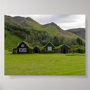 Poster Casas de turfa na Islândia