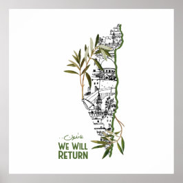 Poster Casas dentro do mapa, abraçadas por ramos de olive