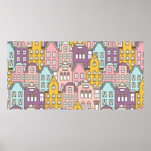 Poster Casas dos Países Baixos desenhadas à mão