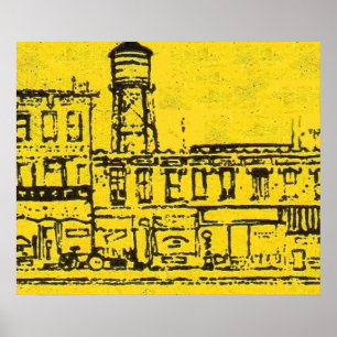 Poster Casas e casas de Yellowville e torre de água