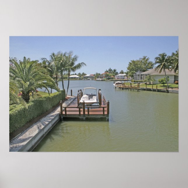Póster Casas e docas no canal Marco Island Flórida (Frente)