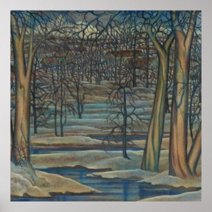 Poster Casas em paisagem de Barren Winter River