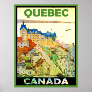 Poster Casas em Quebeque, Canadá, viagens vintage