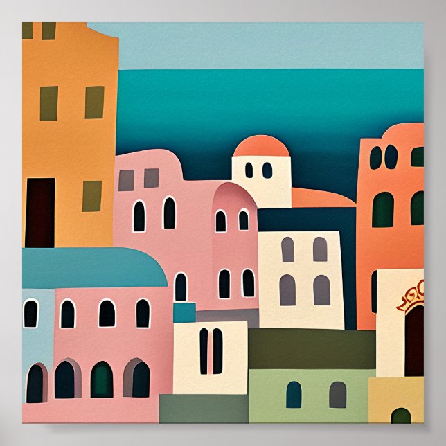 Poster Casas gregas arte minimalista  (Frente)