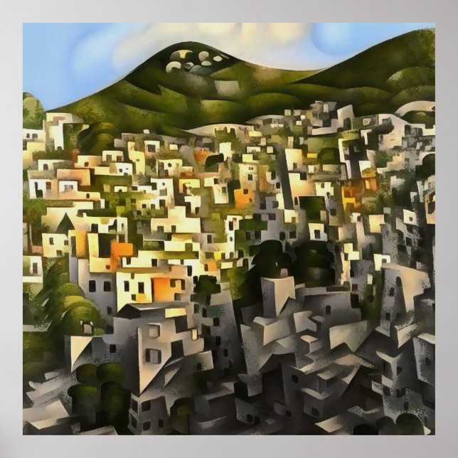 Poster Casas Na encosta - Abstrato Art Fethiye (Frente)