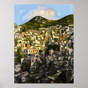 Poster Casas Na encosta - Abstrato Art Fethiye