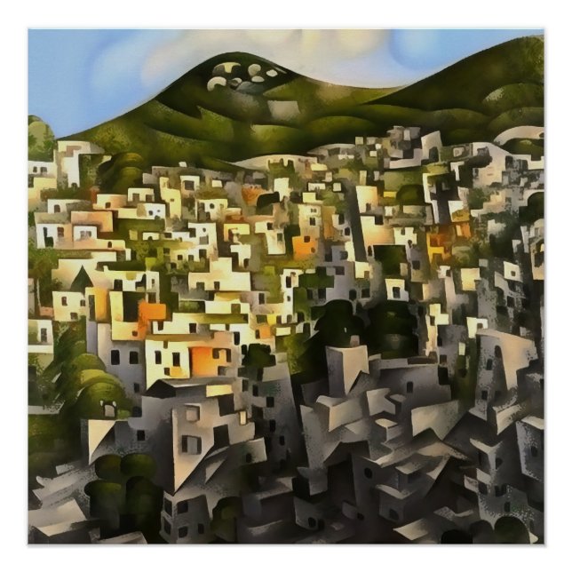 Póster Casas Na Encosta - Arte Abstrata Fethiye (Frente)