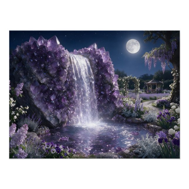 Póster Cascata de Água de Âmethista de Fevereiro (Frente)
