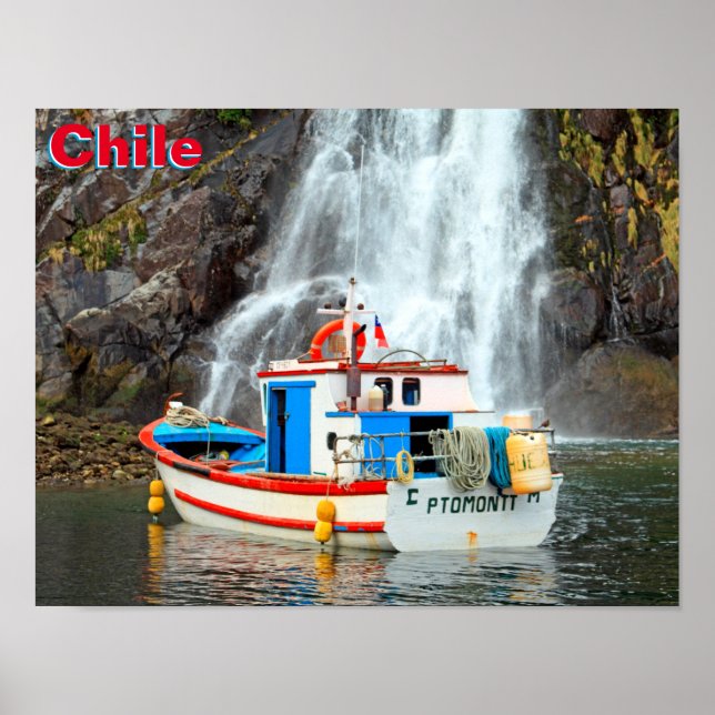 Poster Cascata e barco, Chile (Frente)