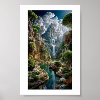 Poster Cascata em Níveis Fantasia Montanha – Castelo Anti