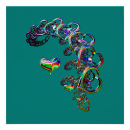 Póster Cascata etérea de corações Poster brilhante