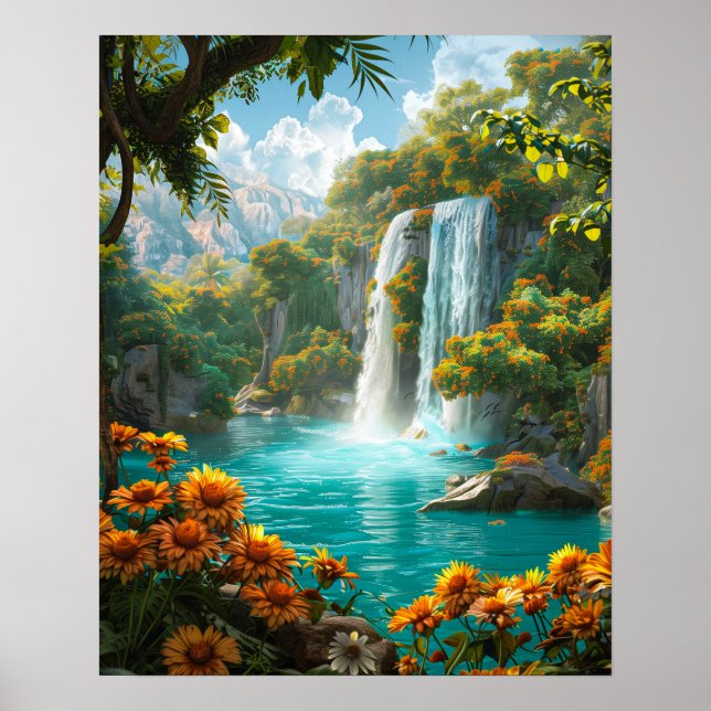 Poster Cascata etérea em Primavera (Frente)
