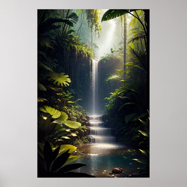 Poster Cascata Florestal, Uma Cama De Água Encantadora (Frente)