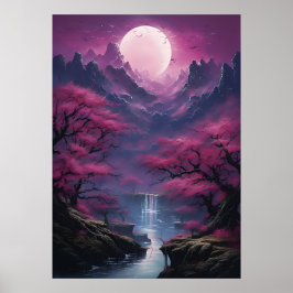 Poster Cascata lunar e paisagem colorida
