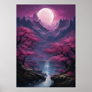 Poster Cascata lunar e paisagem colorida