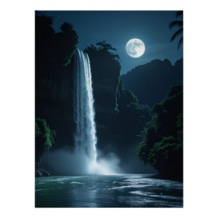 Póster Cascata lunar - Paisagem Noturna Cinemática