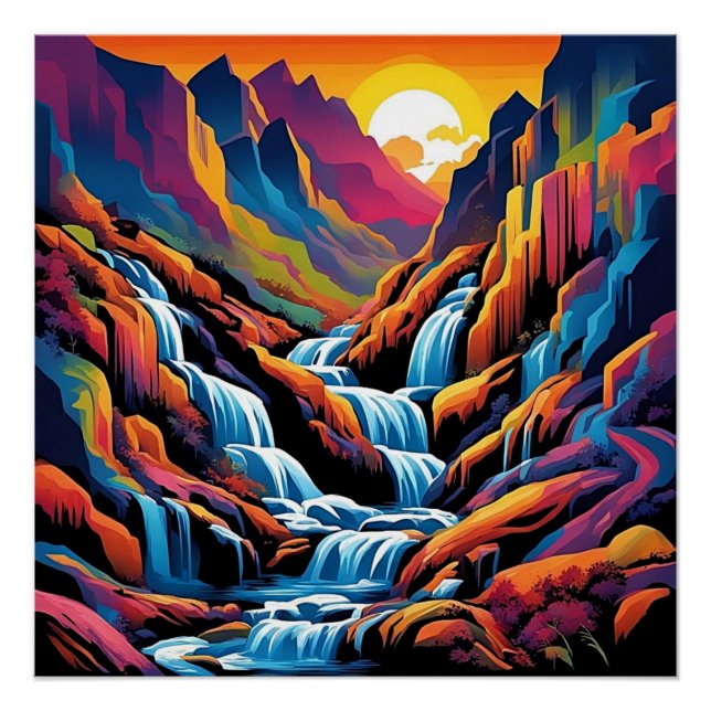 Póster Cascata no nascer do sol 1 (Frente)