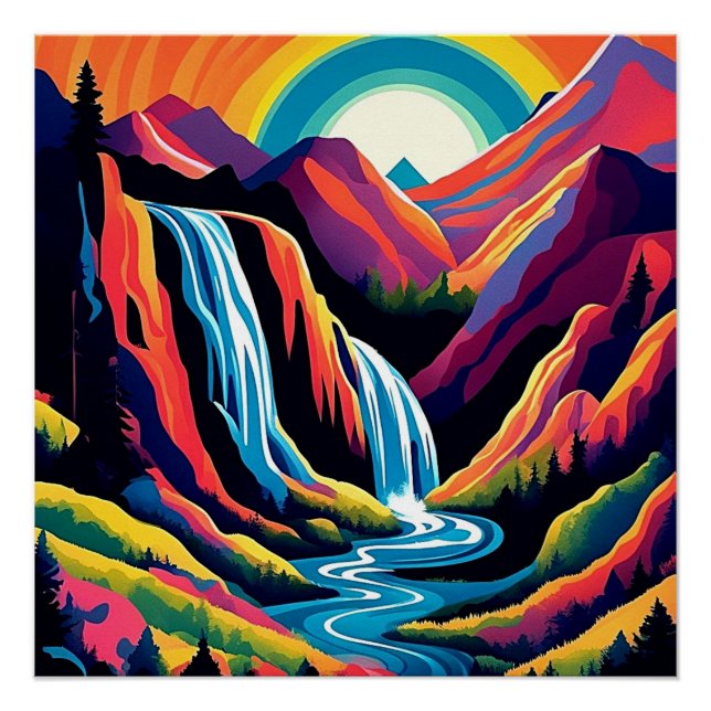 Póster Cascata no nascer do sol 4 (Frente)