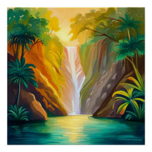 Póster Cascata no pôr do sol