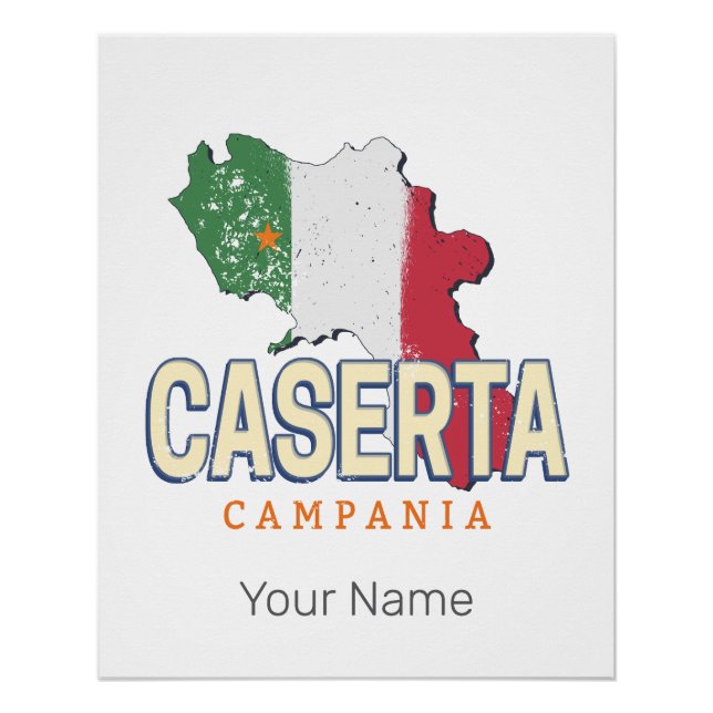 Póster Caserta Itália Retro Campania Mapa Vintage Souveni (Frente)