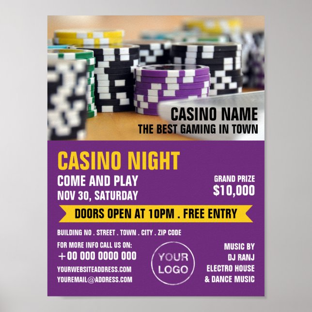 Poster Casino Chips, Noite do cassino, Indústria de jogos (Frente)