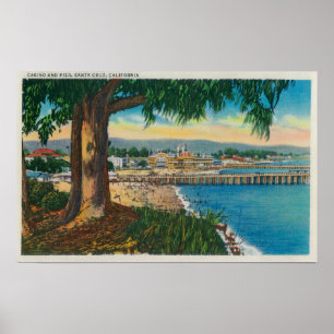 Póster Casino e Pier, Papais noeis Cruz Santa Cruz, CA