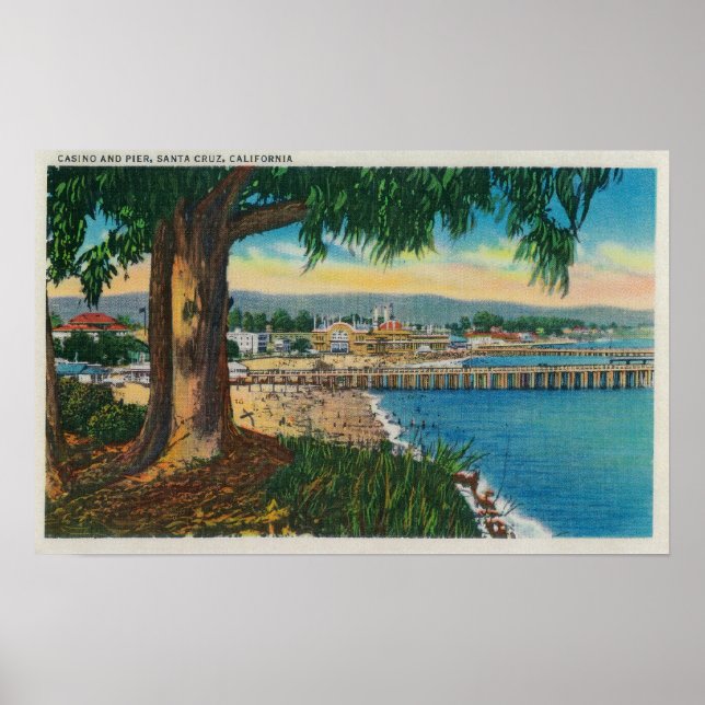 Póster Casino e Pier, Papais noeis Cruz Santa Cruz, CA (Frente)