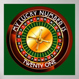 Póster Casino Roulette Wheel Com Seu Número Sortudo
