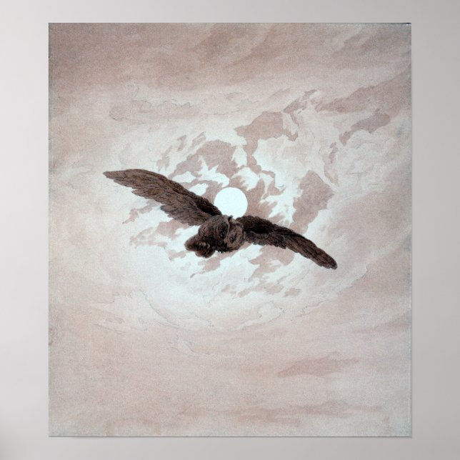Poster Caspar David Friedrich Owl Voando Contra Moonlit (Frente)
