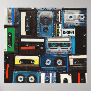 Poster Cassetes Retro: Vintagem Azul De Fundo.