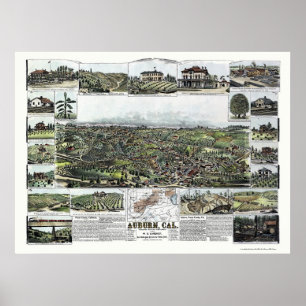 Poster Castanho-aloirado, mapa panorâmico de CA - 1887