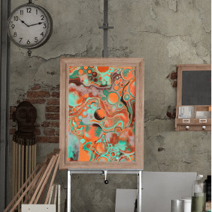 Poster Castanho, Teal, Laranja Marble, Arte Fluida