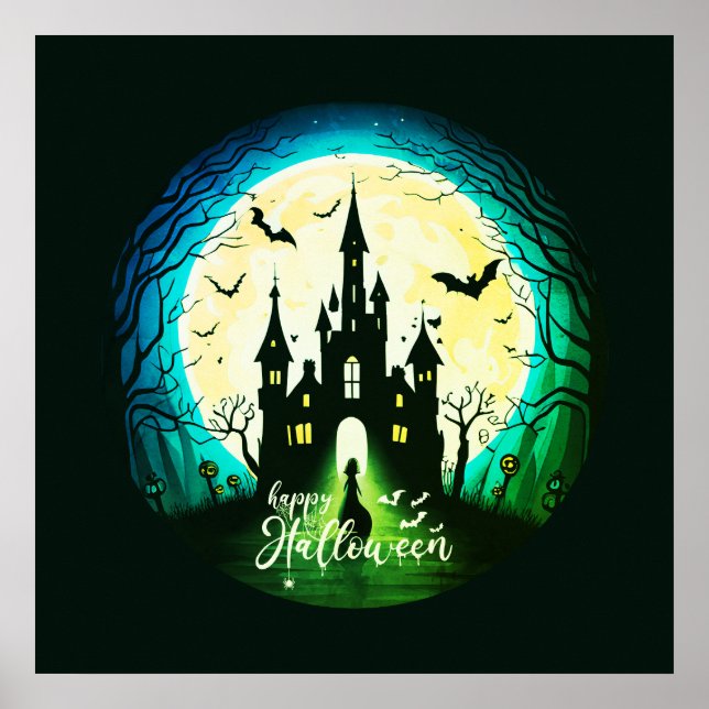 Poster Castelo Assombrado Feliz Halloween Sinistro (Frente)