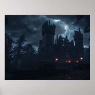 Poster Castelo assombrado na tempestade noturna