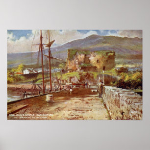 Póster Castelo Carlingford da aguarela do vintage do rei