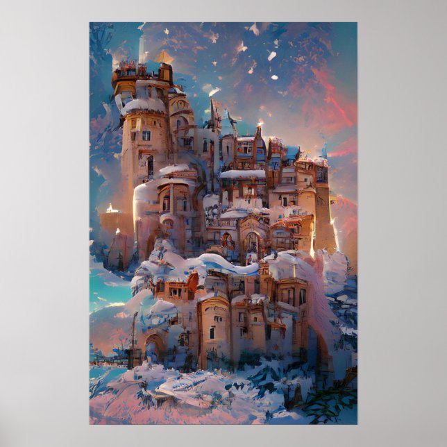 Poster Castelo Clássico, Castelo Medieval de inverno, Fad (Frente)