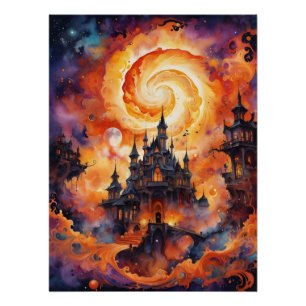 Póster Castelo da Noite de Orange Halloween
