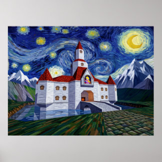 Poster Castelo da Princesa Peach Super Mario Noite Estrel