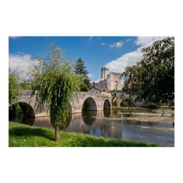 Póster Castelo de Bourdeilles e Ponte de Pedra, França