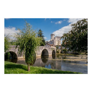 Póster Castelo de Bourdeilles e Ponte de Pedra, França