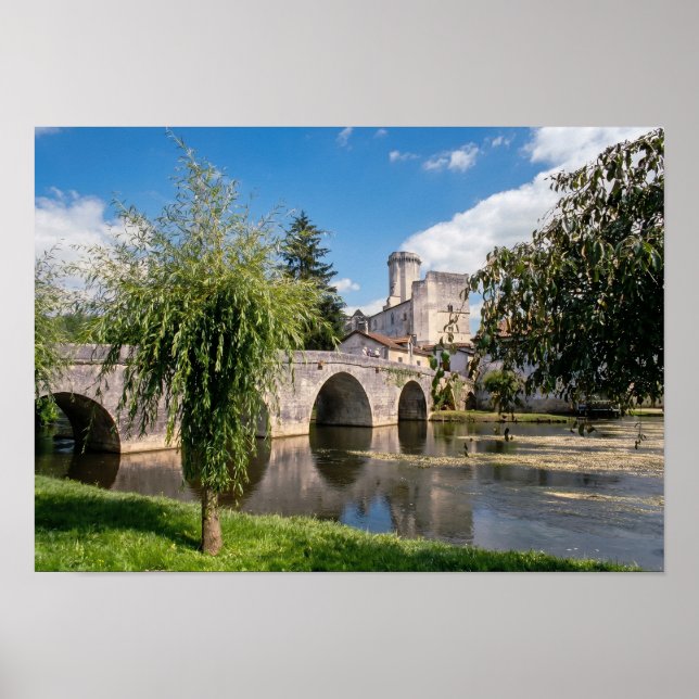 Poster Castelo de Bourdeilles e Ponte de Pedra, França (Frente)