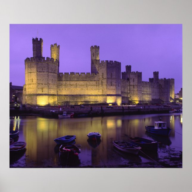 Póster Castelo de Caernarfon, à Noite, Gwynedd, País de G (Frente)