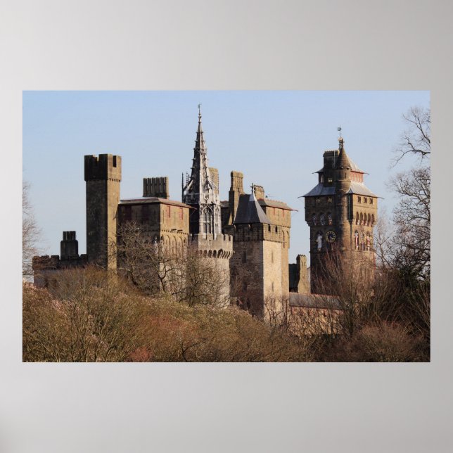 Poster Castelo de Cardiff na luz do sol da Primavera prec (Frente)