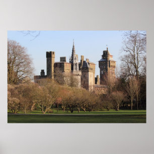 Póster Castelo de Cardiff na luz do sol da Primavera prec